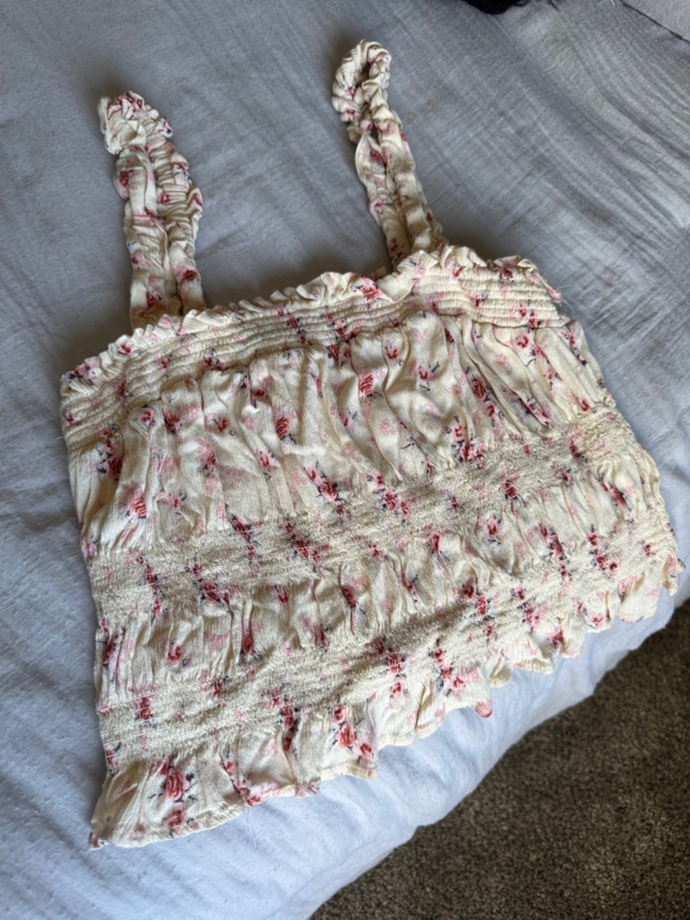 Live 4 Truth Cream Floral Smocked Cami with Pink Accents